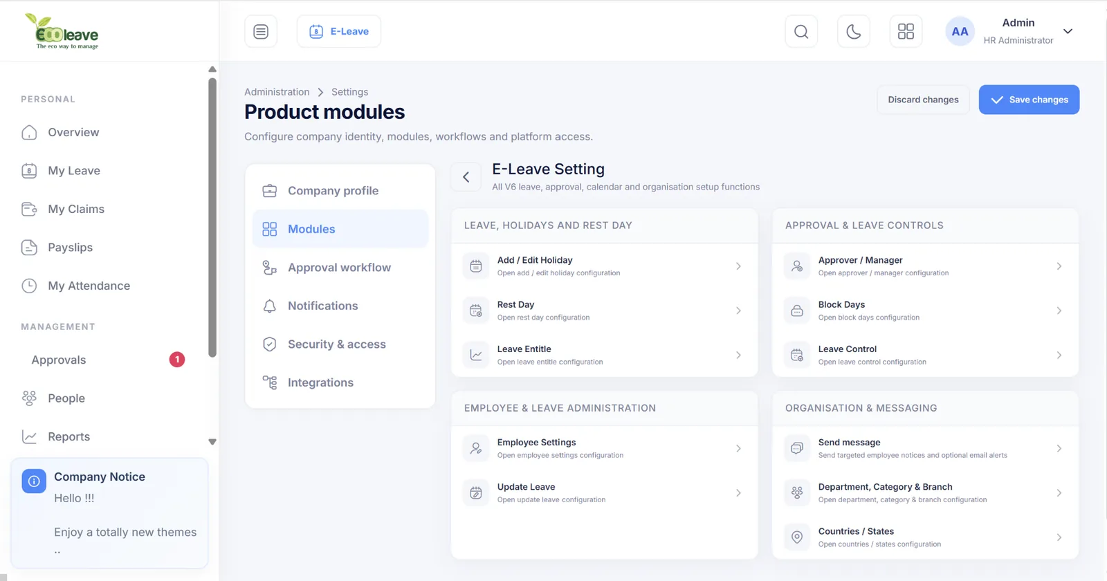 Ecoleave leave settings